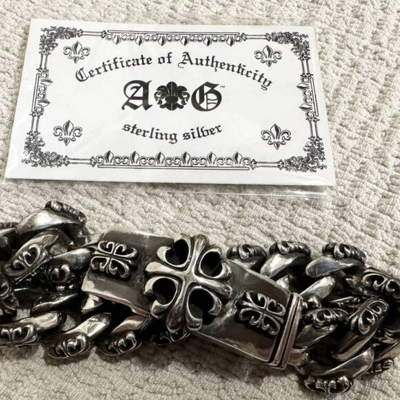 A&G Amal Guessous Rare Fancy Cuban Triple Cross ID Bracelet .925 - Picture 7 of 9